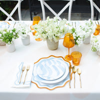 Colorblock Embroidered Linen Napkins in Blue (Set of 4)