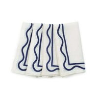Colorblock Embroidered Linen Napkins in Dark Blue (Set of 4)