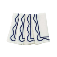 Colorblock Embroidered Linen Napkins in Dark Blue (Set of 4)
