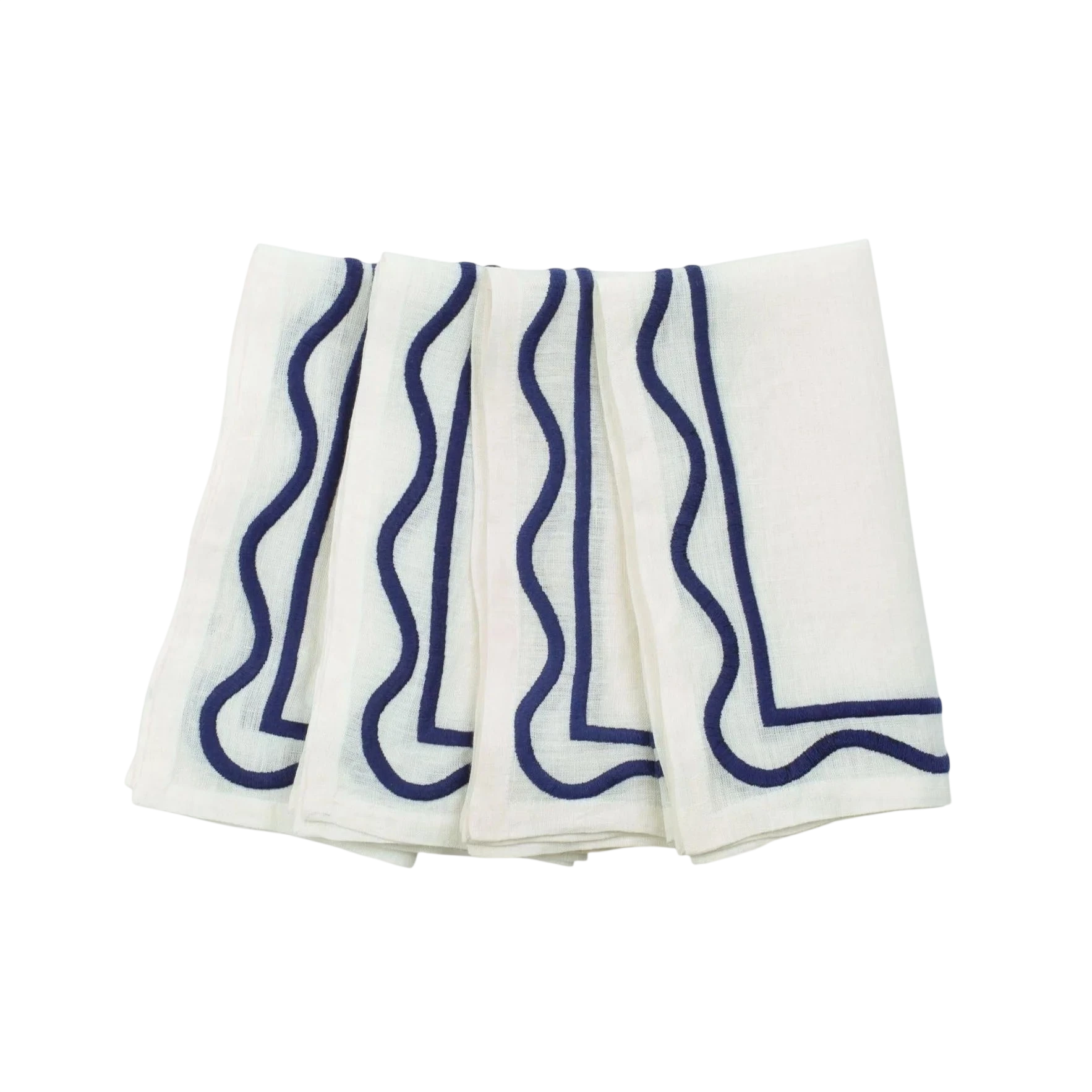 Colorblock Embroidered Linen Napkins in Dark Blue (Set of 4)