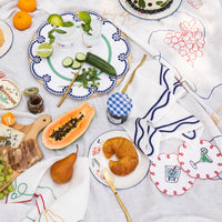 Colorblock Embroidered Linen Napkins in Dark Blue (Set of 4)