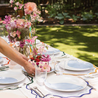 Colorblock Embroidered Linen Napkins in Dark Blue (Set of 4)