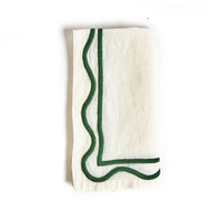Colorblock Embroidered Linen Napkins in Dark Green (Set of 4)