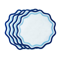 Colorblock Embroidered Linen Placemats in Blue (Set of 4)