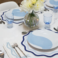 Colorblock Embroidered Linen Placemats in Blue (Set of 4)