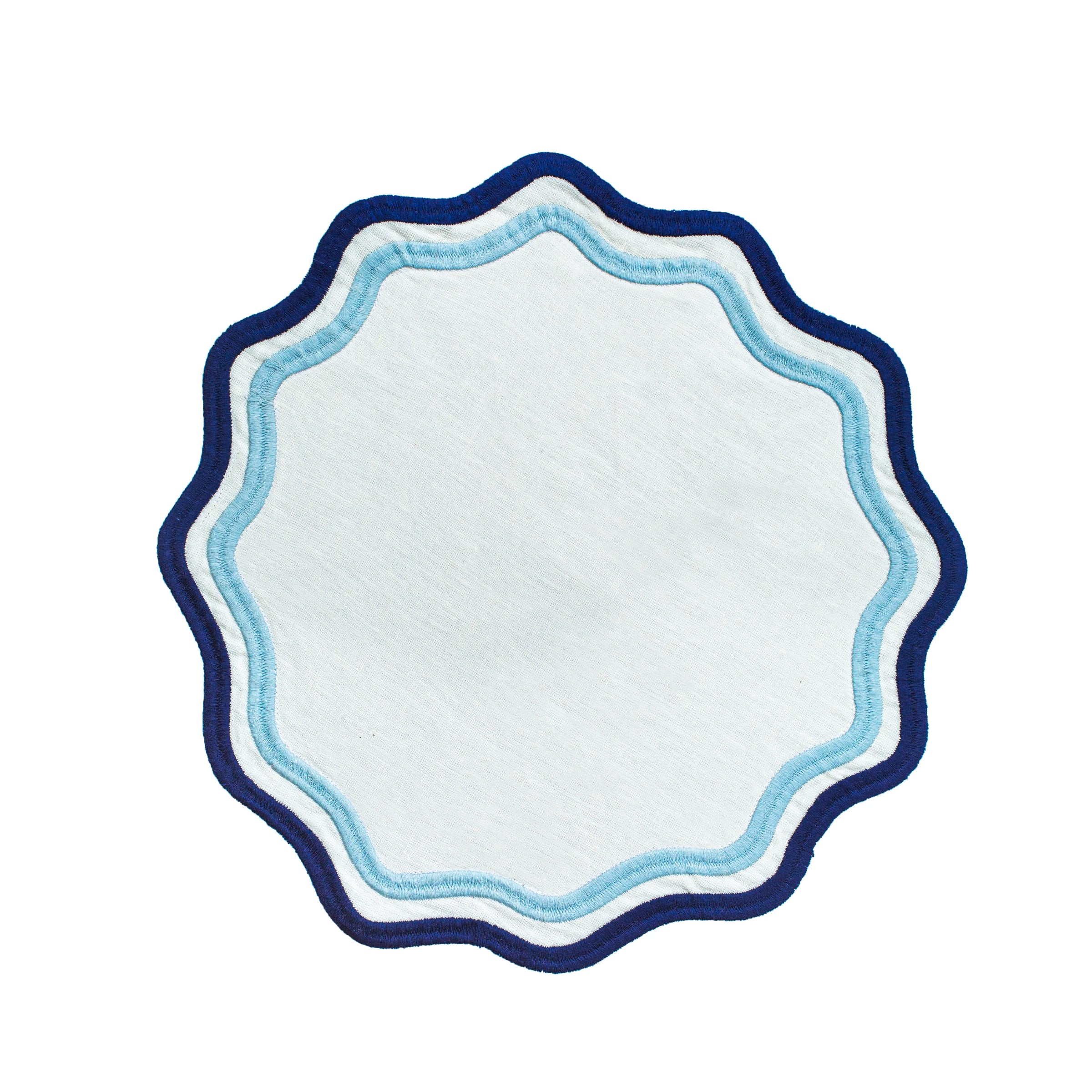 Colorblock Embroidered Linen Placemats in Blue (Set of 4)