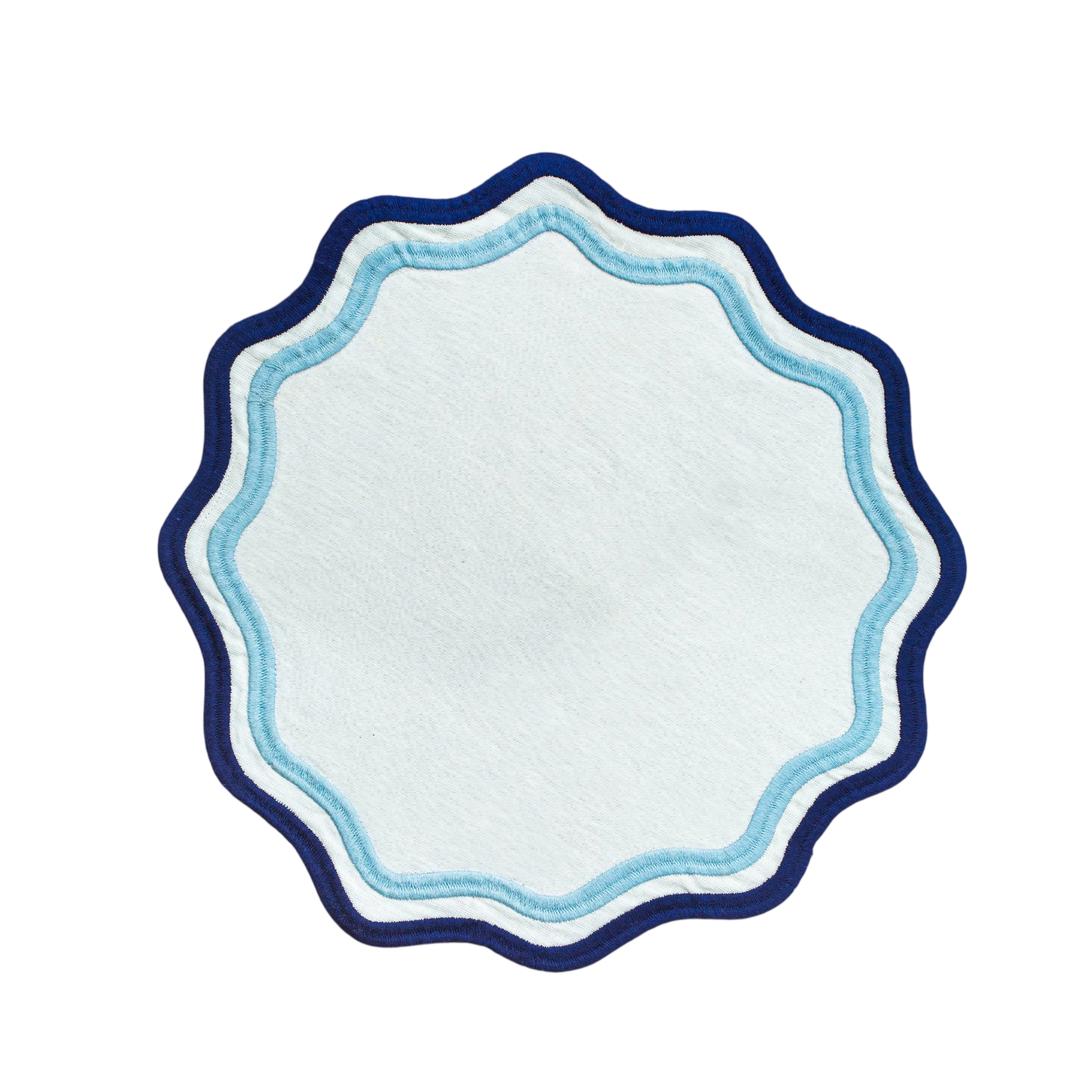 Colorblock Embroidered Linen Placemats in Blue (Set of 4)
