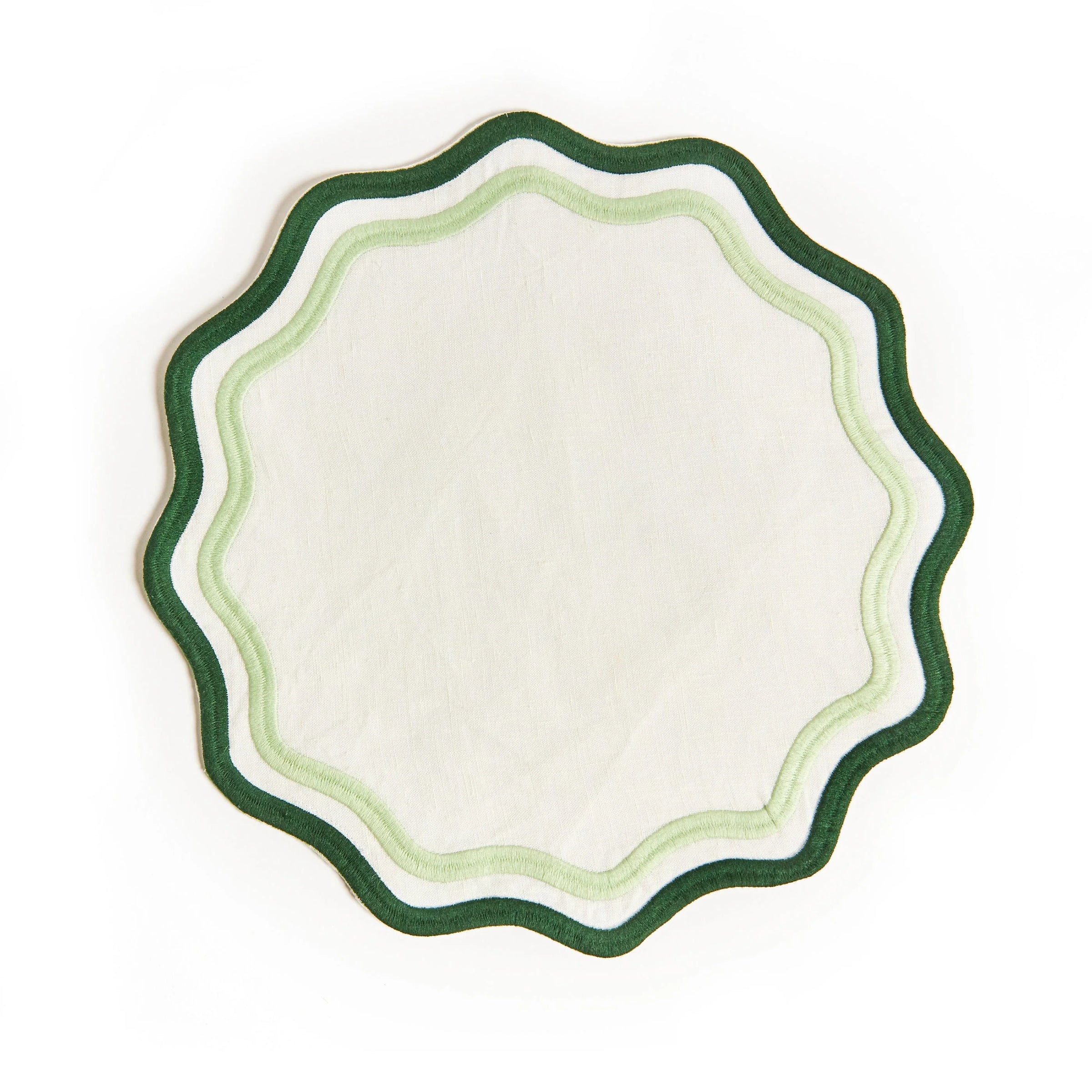 Colorblock Embroidered Linen Placemats in Dark Green/Sage (Set of 4)