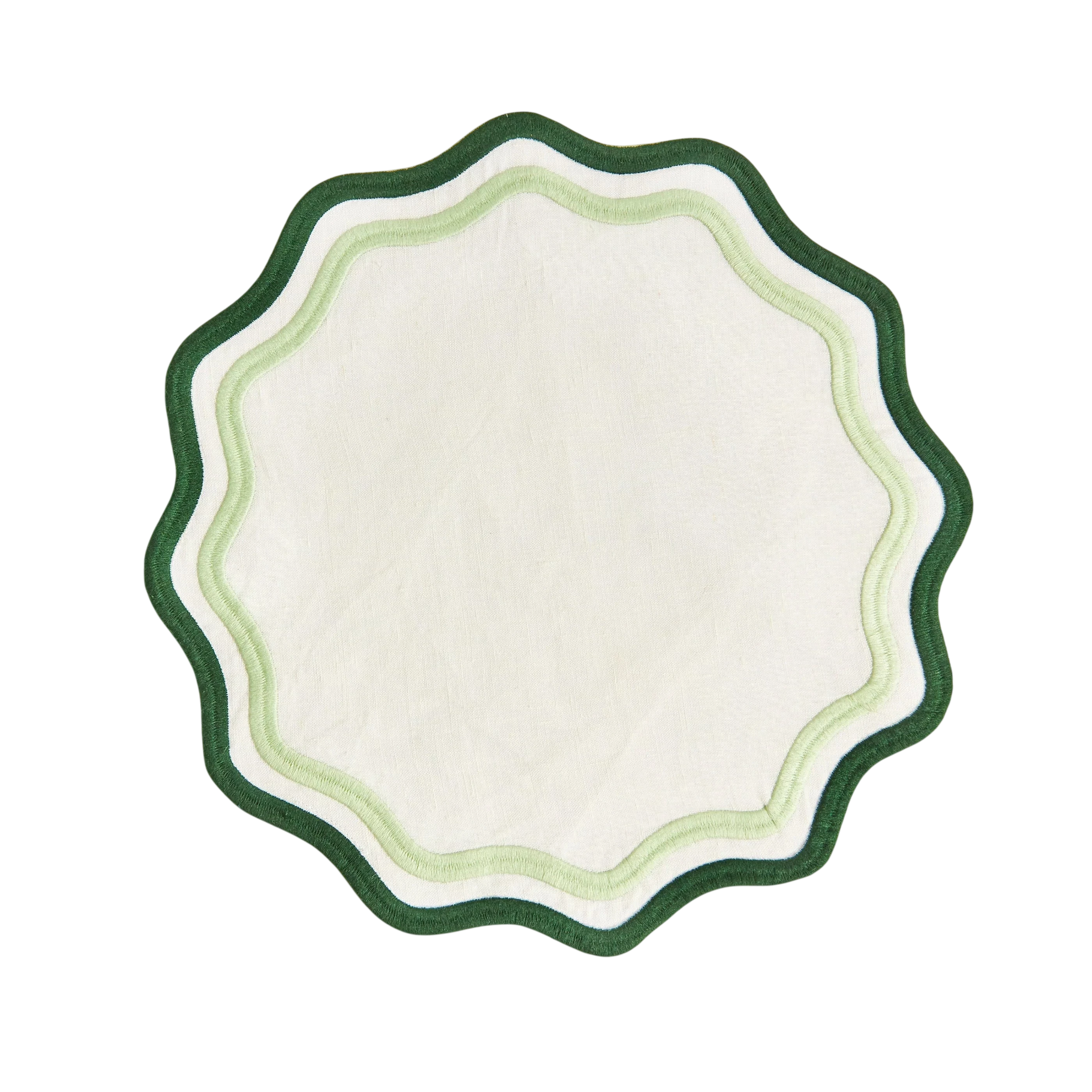 Colorblock Embroidered Linen Placemats in Dark Green/Sage (Set of 4)