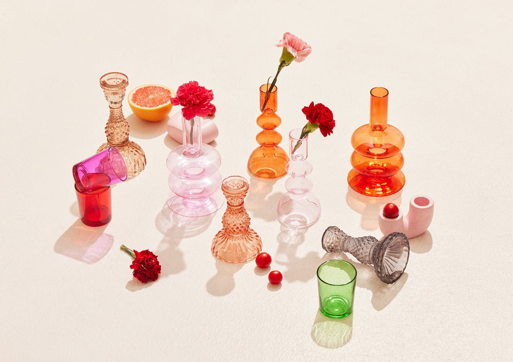 Retro Glass Candle Stick Holder | Lacquered Metal | 2.5 in (Set of 2)