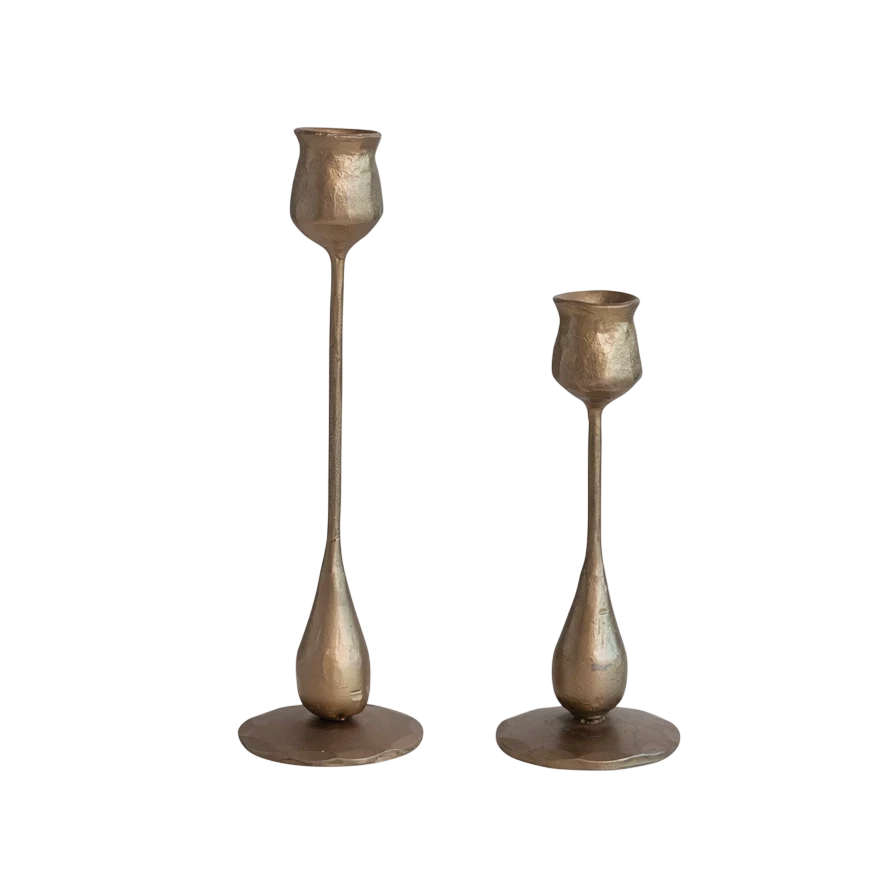 Cora Brass Taper Candle Holders, Set of 2