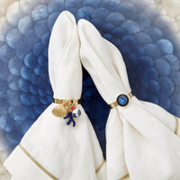Gold Trim Linen Dinner Napkins - White (Set of 2)