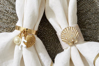 Gold Trim Linen Dinner Napkins - White (Set of 2)