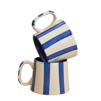 Ceramic Stripe Coffee Cup - Dark Blue (Set of 2)