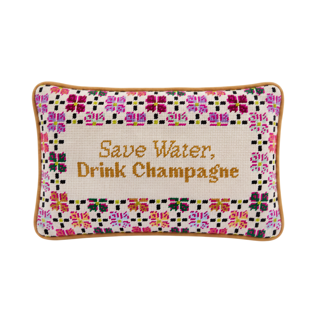 Drink Champagne Needlepoint Pillow