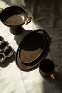 Stoneware Fruit Bowl "Pumpernickel" with Gold Leaves