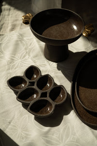 Stoneware Fruit Bowl "Pumpernickel" with Gold Leaves