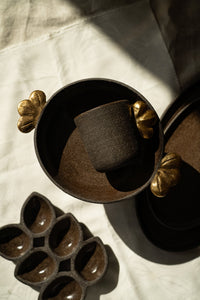 Stoneware Fruit Bowl "Pumpernickel" with Gold Leaves