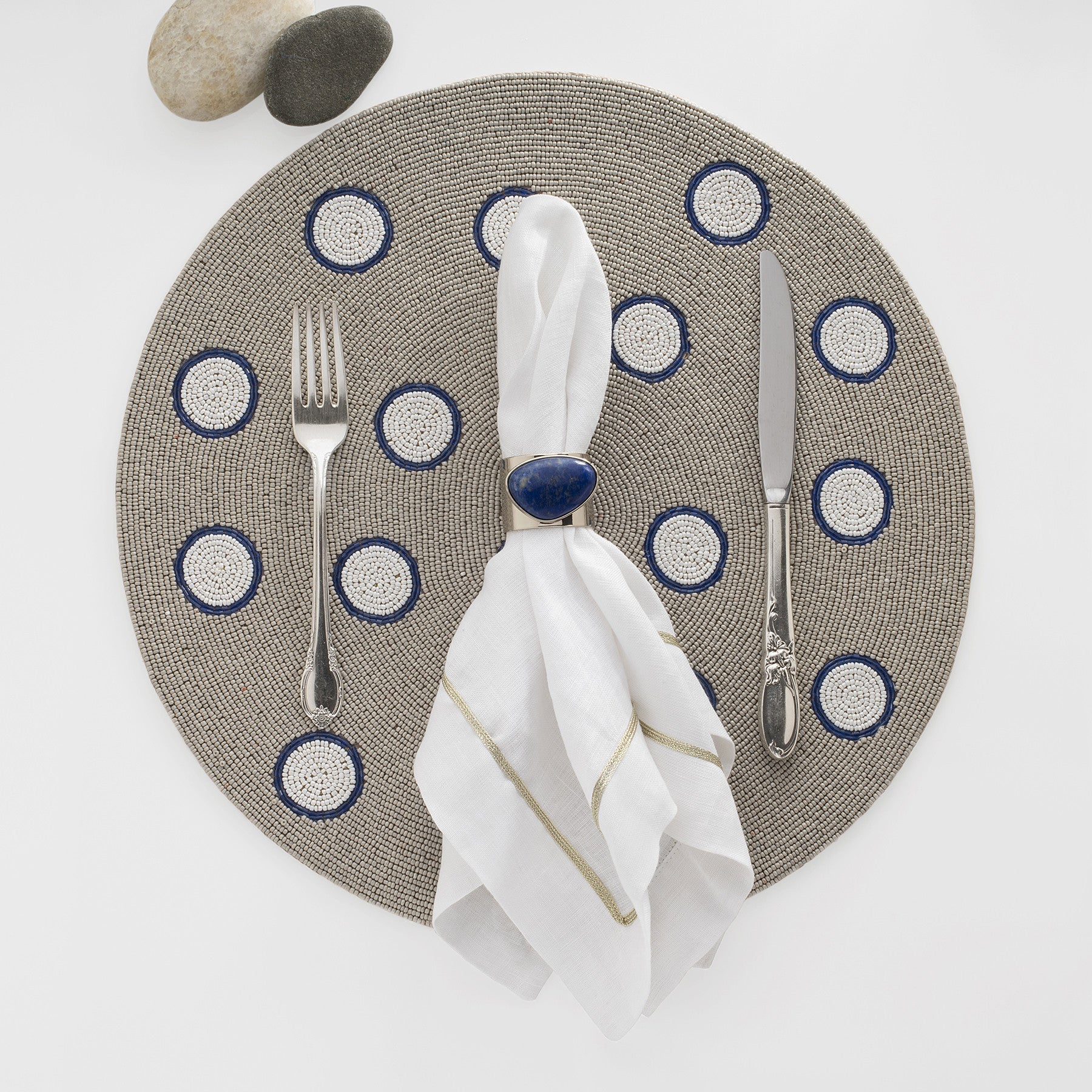 Gold Trim Linen Dinner Napkins - White (Set of 2)