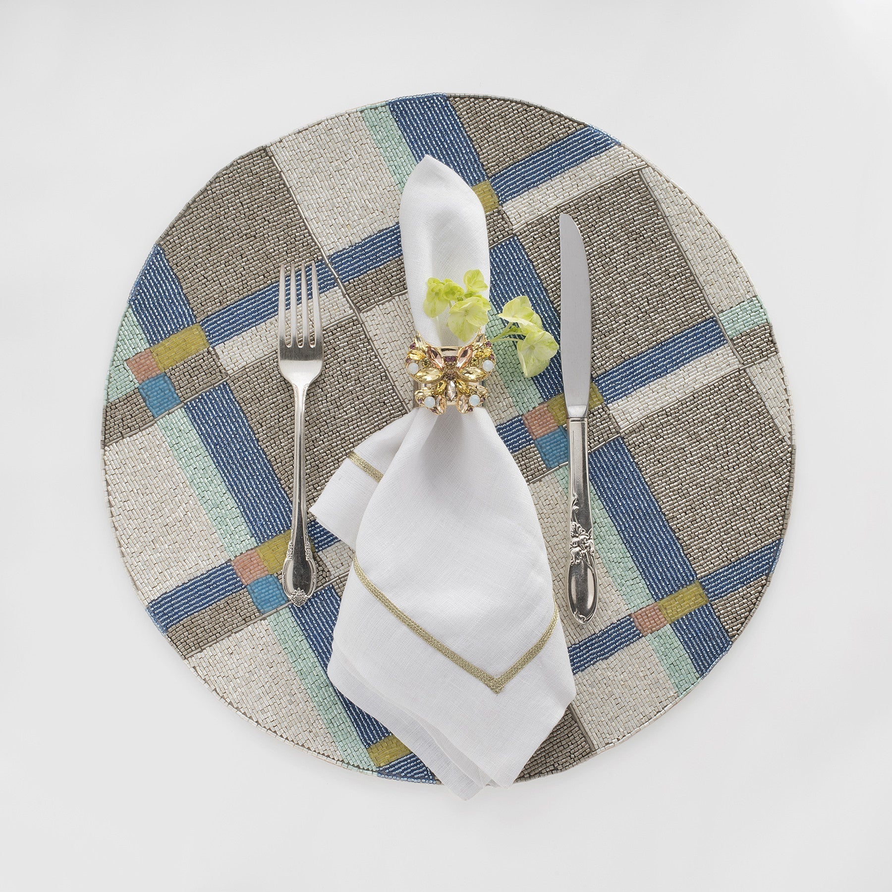 Gold Trim Linen Dinner Napkins - White (Set of 2)