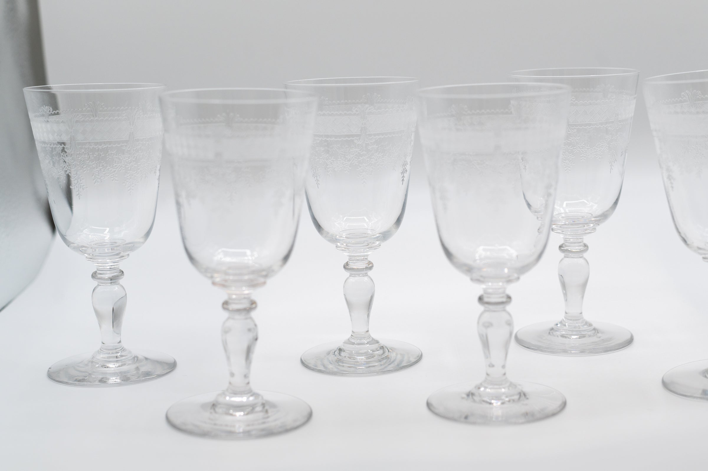 Vintage Etched White Wine Glasses Made in Germany Set of 6