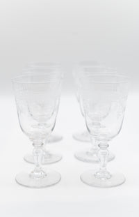 Vintage Etched White Wine Glasses Made in Germany Set of 6