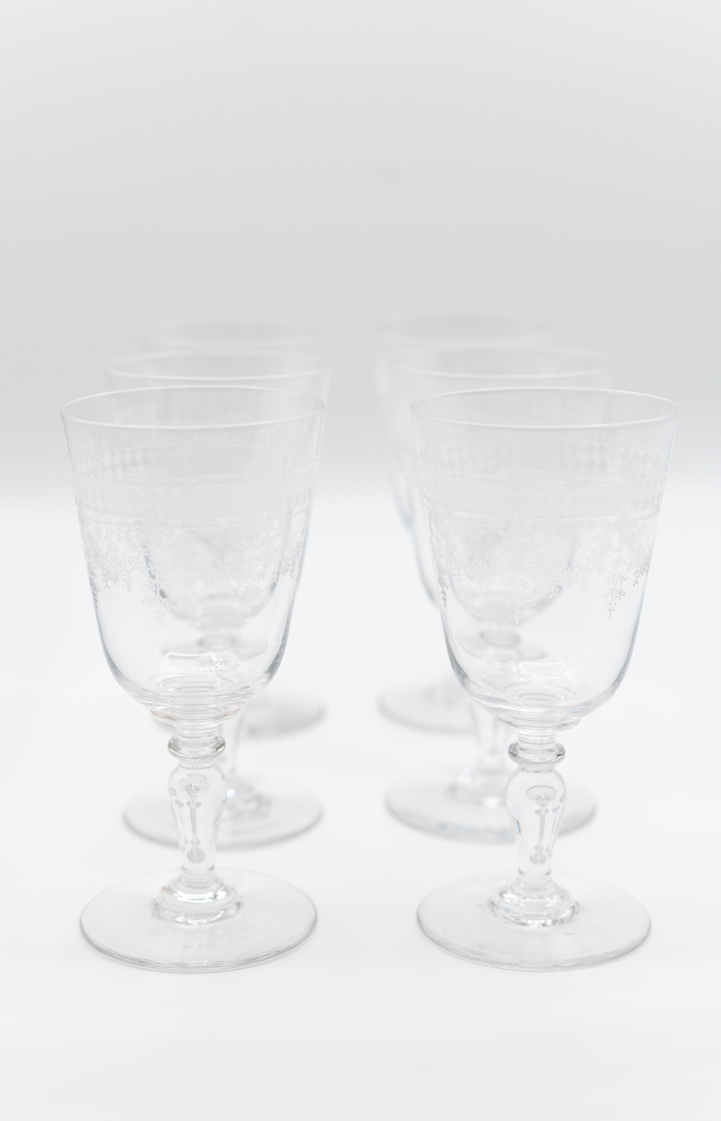 Vintage Etched White Wine Glasses Made in Germany Set of 6