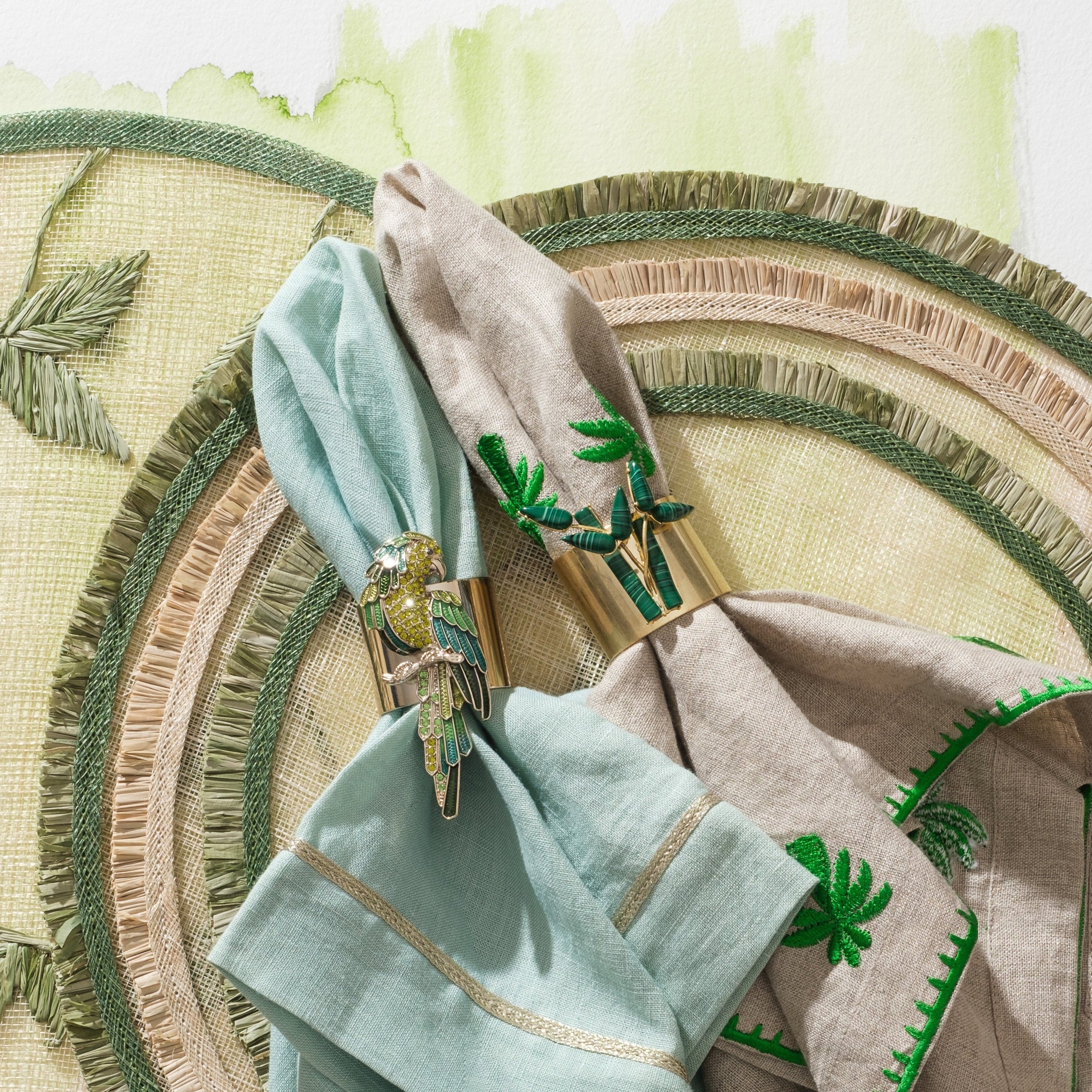 Ruffle Edge Straw Placemats - Green (Set of 4)
