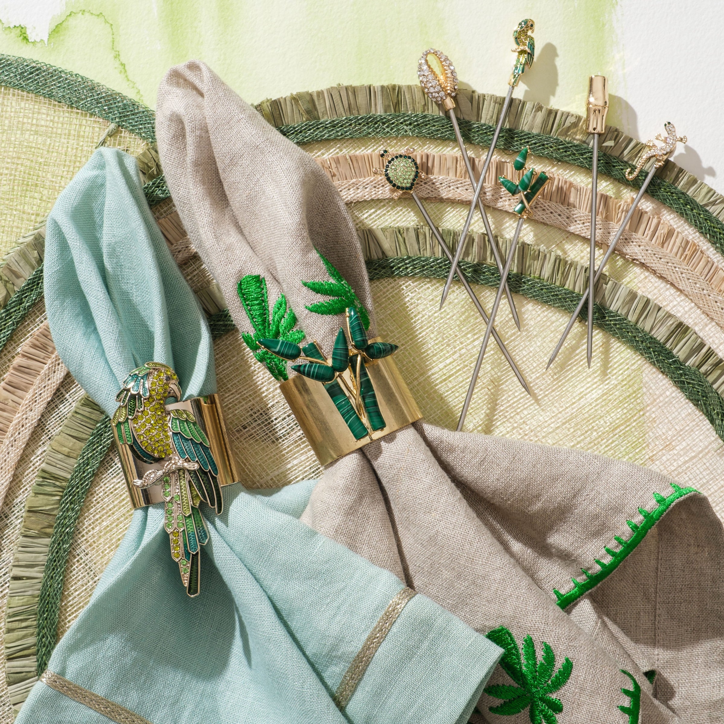 Ruffle Edge Straw Placemats - Green (Set of 4)