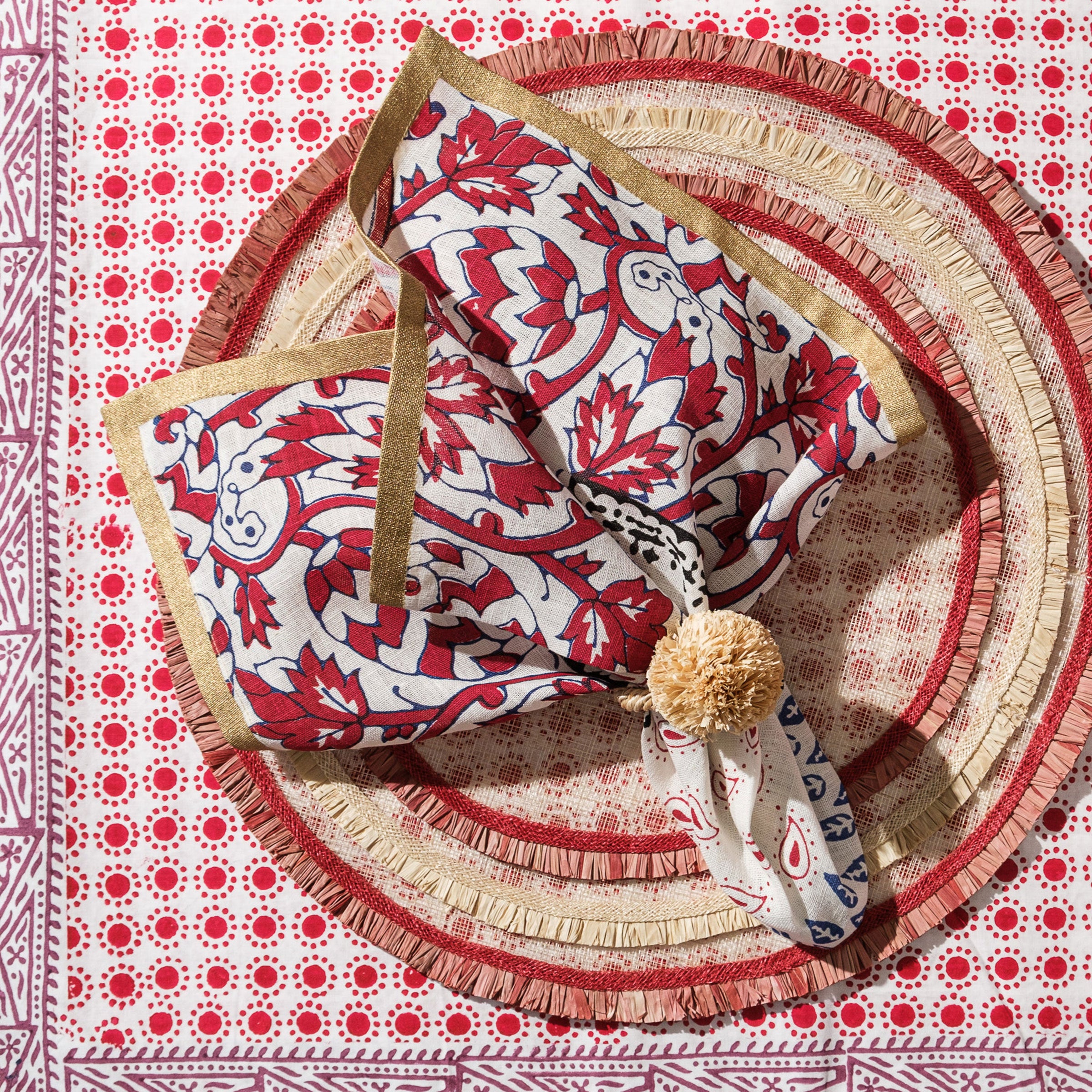 Joyful Block Print Napkin - Red (Set of 2)