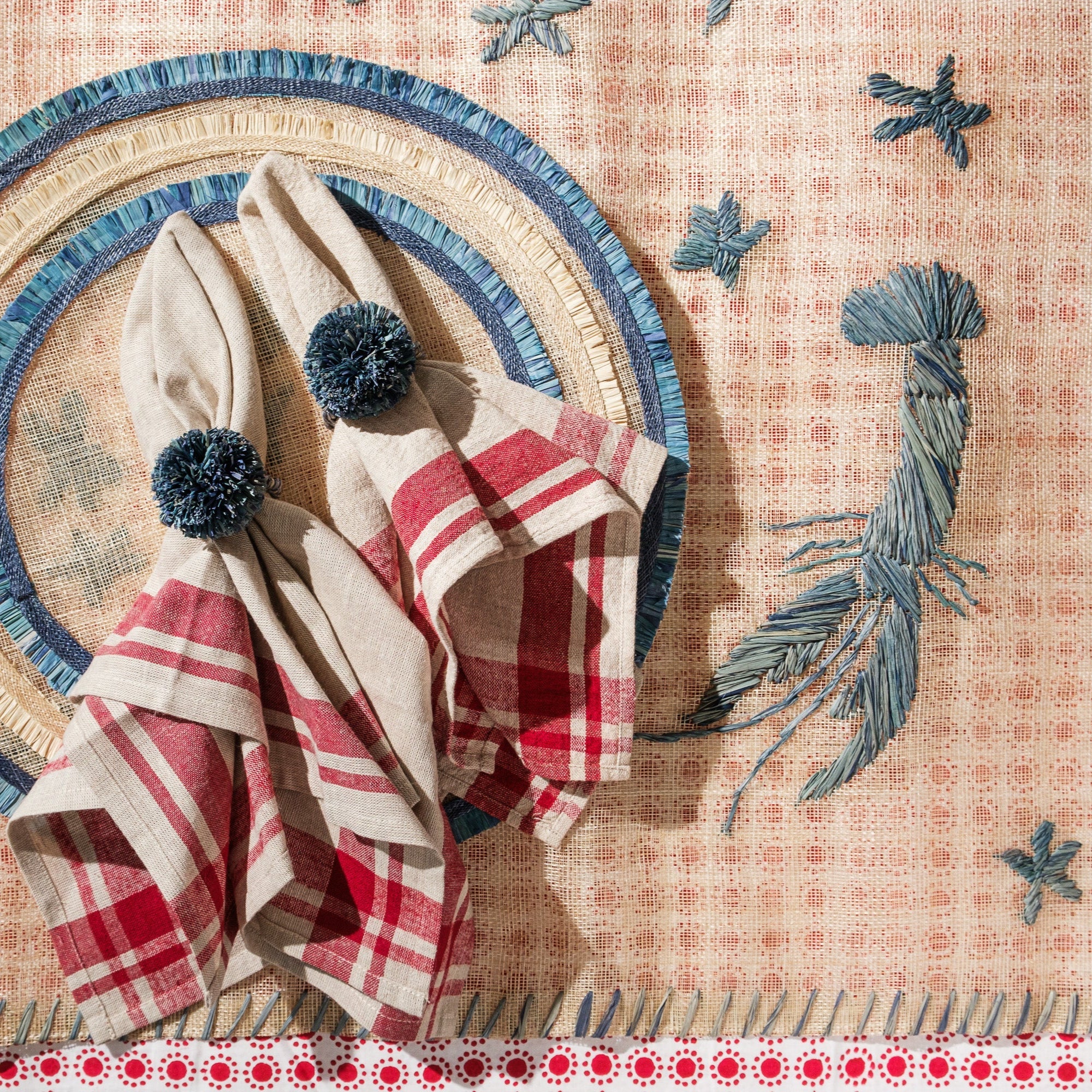 Ruffle Edge Straw Placemats - Indigo (Set of 4)