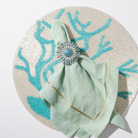 Delicate Coral Hand Beaded Placemat - Turquoise