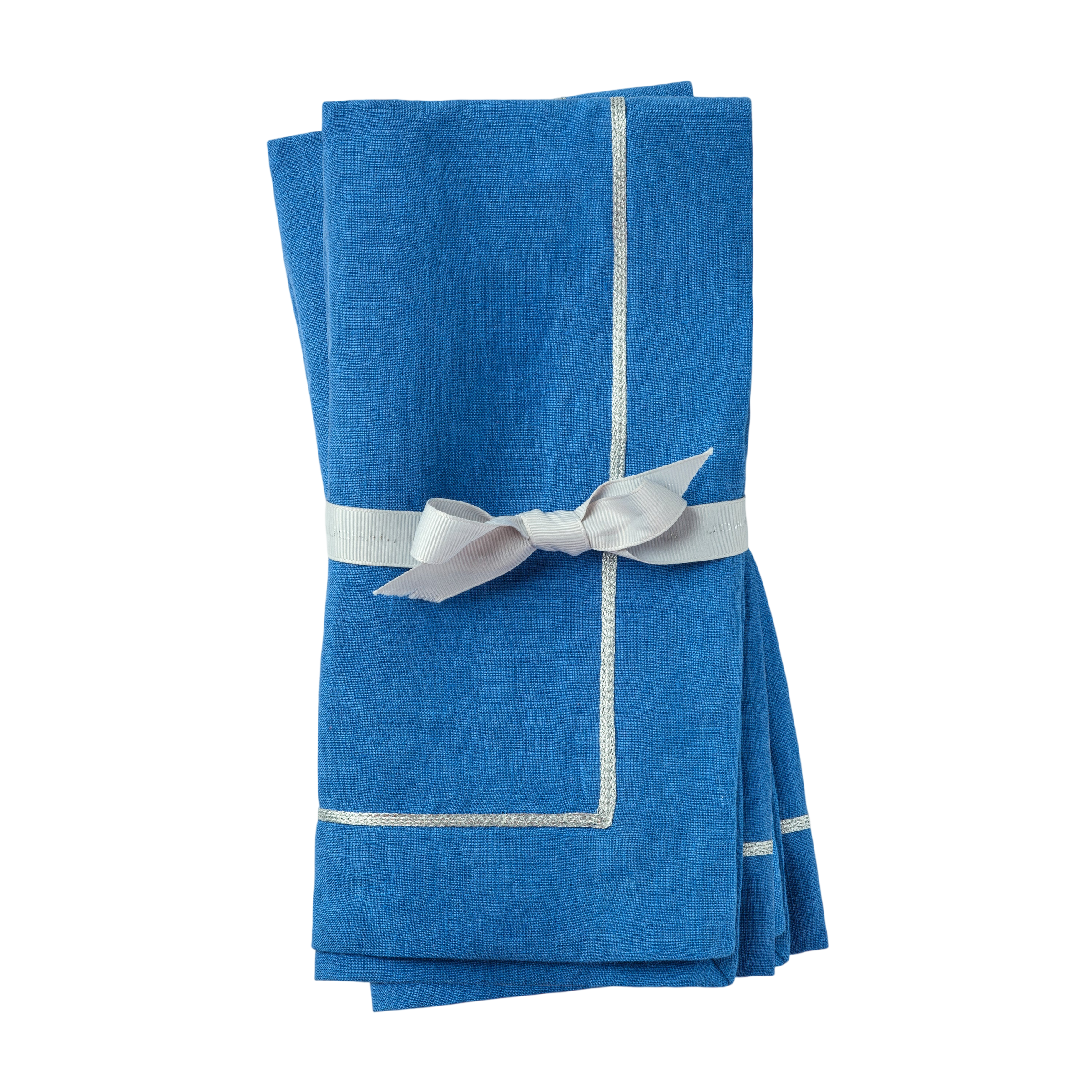 Silver Trim Dinner Napkins - Bright Blue (Set of 2)