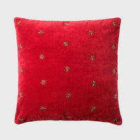 Embroidered Star Pillow - Red Cotton Velvet