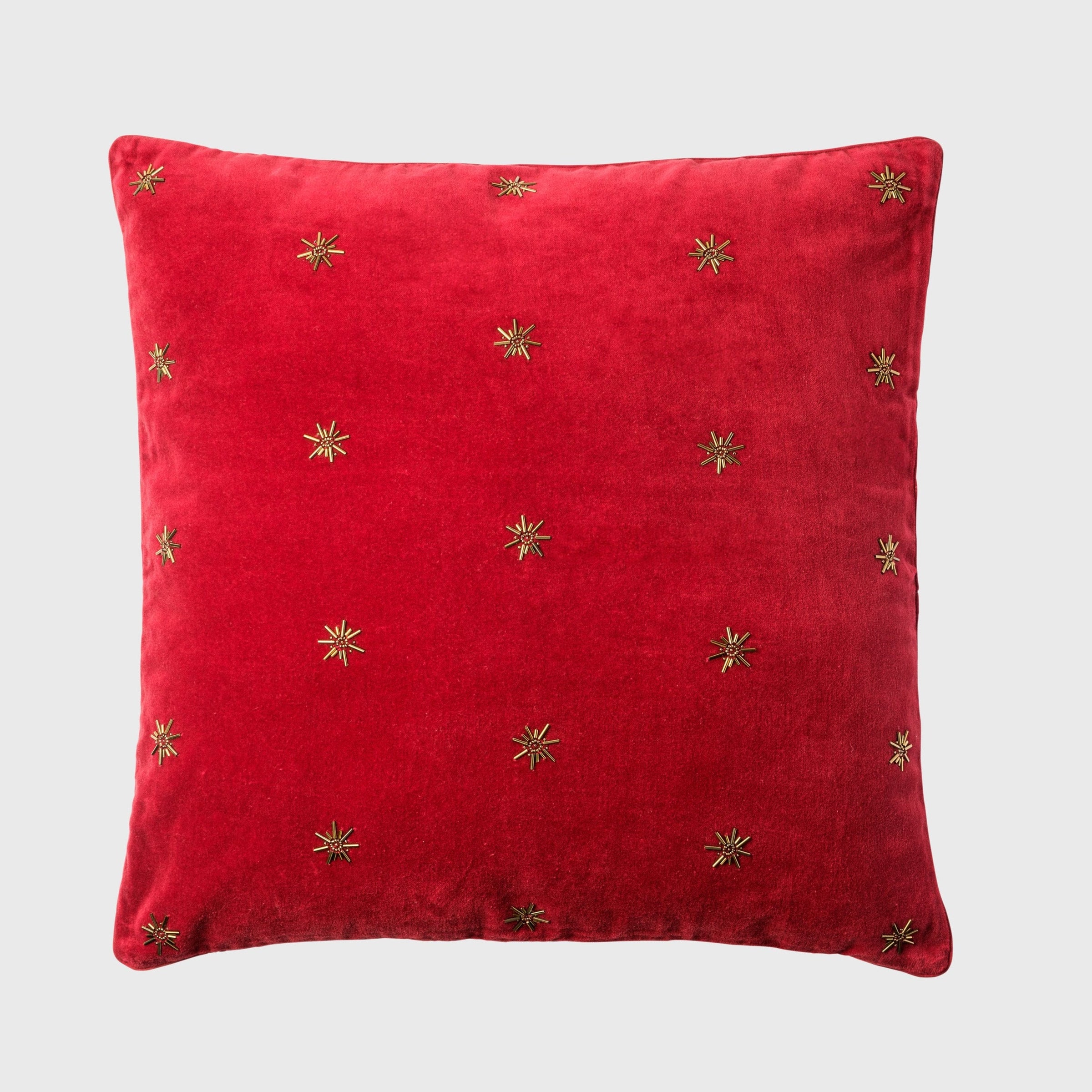 Embroidered Star Pillow - Red Cotton Velvet