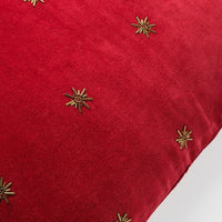 Embroidered Star Pillow - Red Cotton Velvet