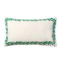 Embroidered Border Mistletoe Pillow - Cream Cotton Velvet