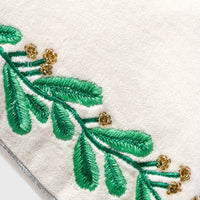 Embroidered Border Mistletoe Pillow - Cream Cotton Velvet