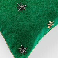 Embroidered Star Pillow - Emerald Green Cotton Velvet