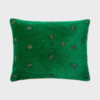 Embroidered Star Pillow - Emerald Green Cotton Velvet