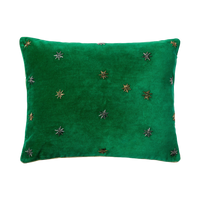 Embroidered Star Pillow - Emerald Green Cotton Velvet