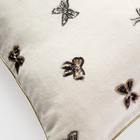 Embroidered Bow Pillow - Cream Cotton Velvet