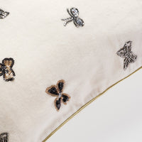 Embroidered Bow Pillow - Cream Cotton Velvet