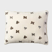 Embroidered Bow Pillow - Cream Cotton Velvet