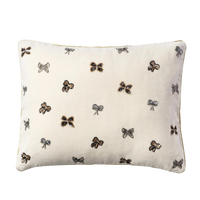 Embroidered Bow Pillow - Cream Cotton Velvet