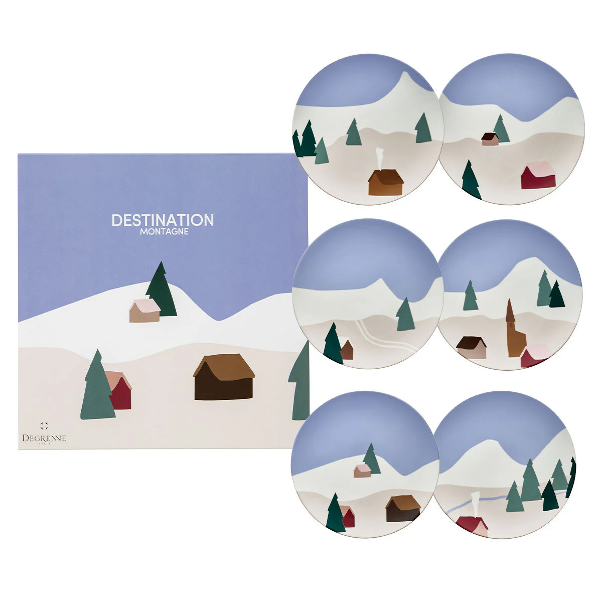 Destination Montagne - Gift Box of 6 Round Plates, 9 inches
