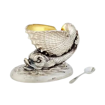 Dolphin Salt with Silver Plate Spoon