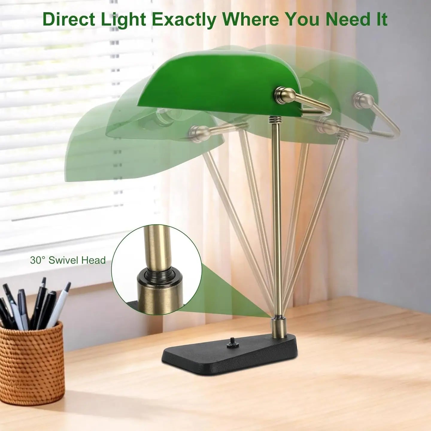 Emerald Green Bankers Desk Lamp Castiron Base Swivel