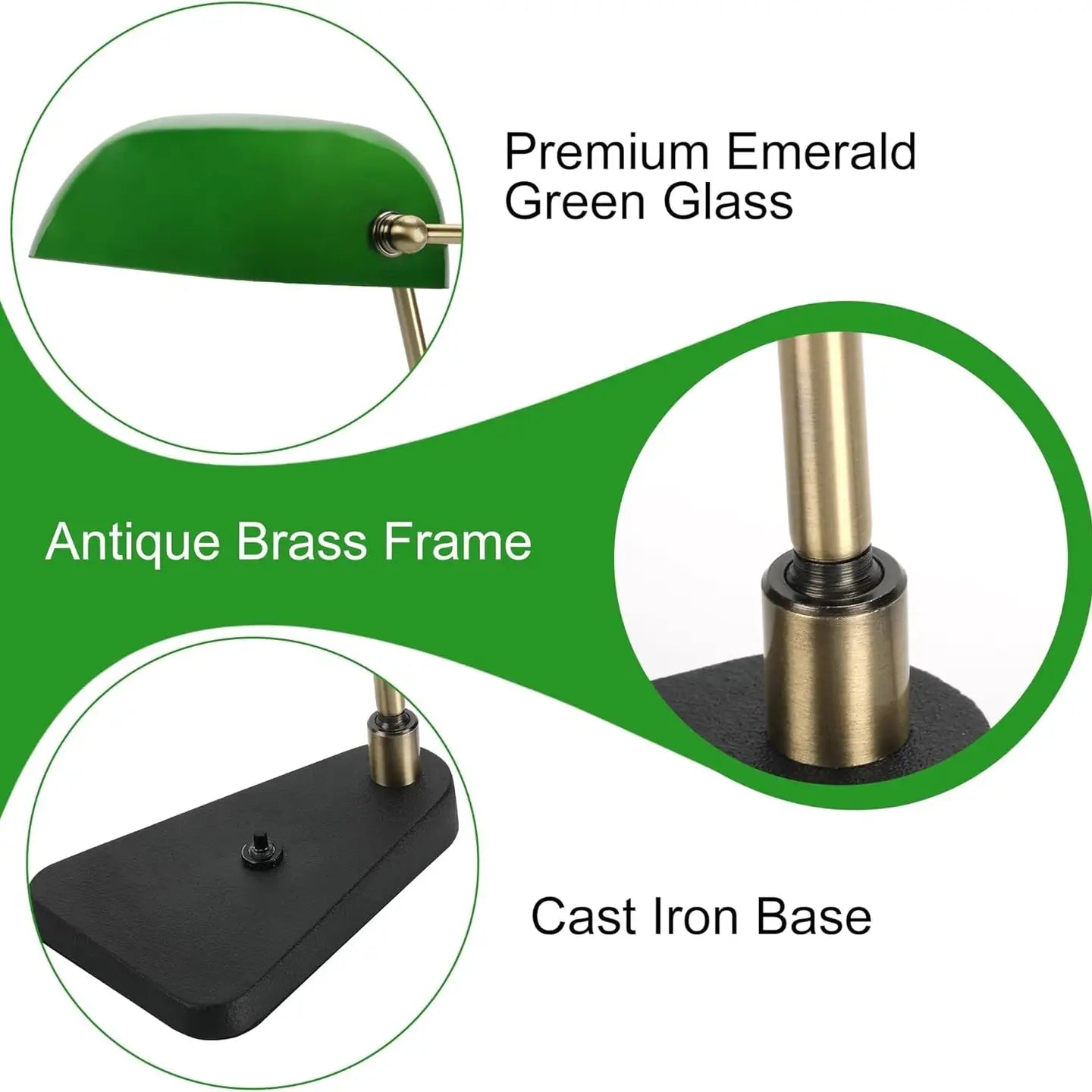 Emerald Green Bankers Desk Lamp Castiron Base Swivel