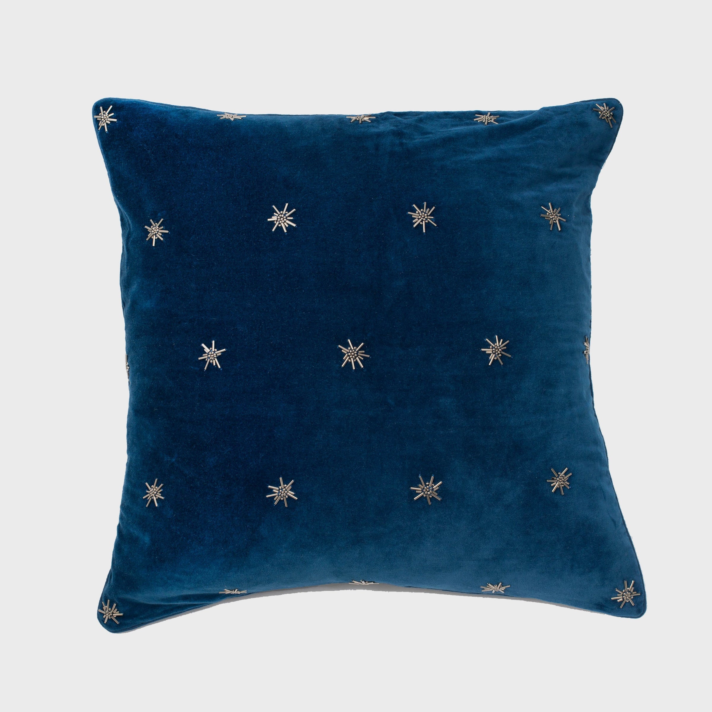 Embroidered Star Pillow - Navy Cotton Velvet